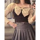 Long-sleeve Mock Two-piece Bow Top Top - One Size