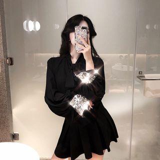 Sequined Long-sleeve Shirt As Figure - One Size