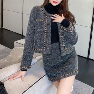 Set: Round Neck Cropped Jacket + Mini Pencil Skirt