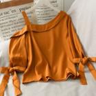 One-shoulder Ribbon Loose Top