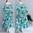 Long-sleeve Printed Midi A-line Dress As Shown In Figure - One Size