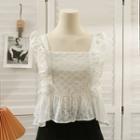 Eyelet Ruffle-trim Crop Top White - One Size