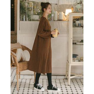Flap-detail Pleated Long Knit Dress