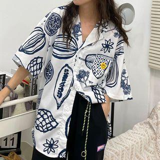 Short-sleeve Print Oversize Shirt