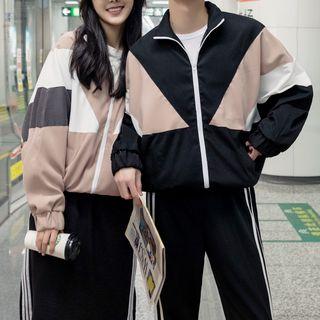 Couple Matching Color Block Zip-up Jacket