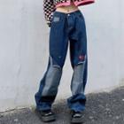 Low Rise Patchwork Washed Loose Fit Jeans