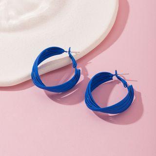 S925 Sterling Silver Hoop Stud Earrings Blue - One Size