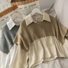 Set: Long-sleeve Crop Shirt + Knitted Shawl