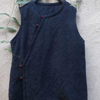 Linen Padded Vest Dark Navy Blue - One Size