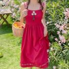 Sleeveless Strawberry Crochet Midi Dress