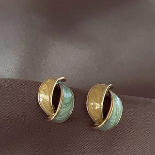 Glaze Alloy Earring 1 Pair - Green & Gold - One Size