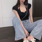 Inset Halter U-neck Cropped Henley