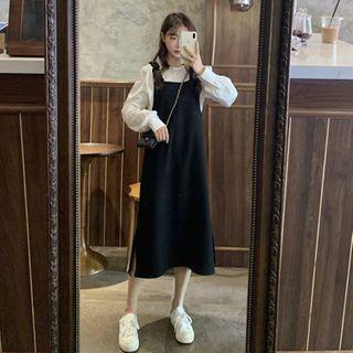 Plain Long-sleeve Blouse / Jumper Dress