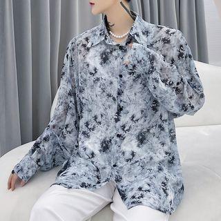 Long Sleeve Tie Dye Sheer Shirt