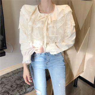 Ruffle Long-sleeve Blouse Almond - One Size