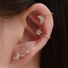 Set: Rhinestone Ear Cuff + Stud Earring 1 Pc - 01 - 4343 - Kc Gold - One Size