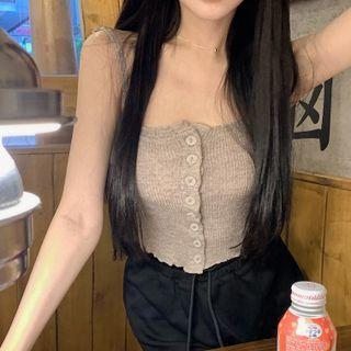 Spaghetti Strap Button-up Top Oatmeal - One Size