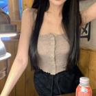 Spaghetti Strap Button-up Top Oatmeal - One Size