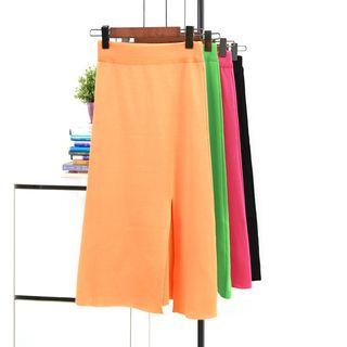 Plain Slit-hem Knit Skirt