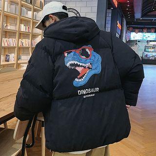 Hooded Dinosaur Print Padded Coat