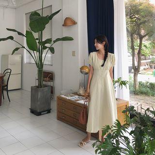Buttoned Monotone Long Dress Light Green - One Size
