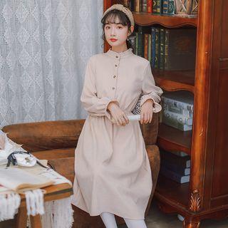 Ruffle Trim Stand-collar Long-sleeve Dress