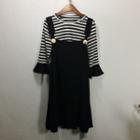 Set: Elbow Sleeve Top + Plain Chiffon Pinafore Dress