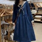Long-sleeve Sailor Collar Corduroy A-line Dress