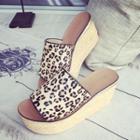 Leopard Print Platform Slide Sandals