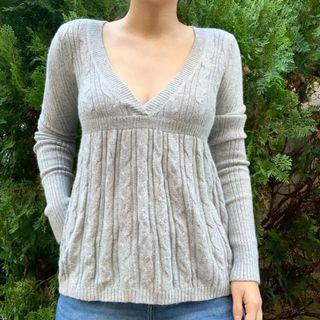 Plain V Neck Long Sleeve Knit Top