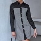 Long Sleeve Paneled Plaid Shirtdress