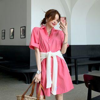 Colored Pocket-side Boxy Shirtdress