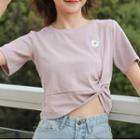 Daisy Embroidered Twisted Front Cropped Top