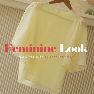 Flutter-sleeve Tulle Blouse