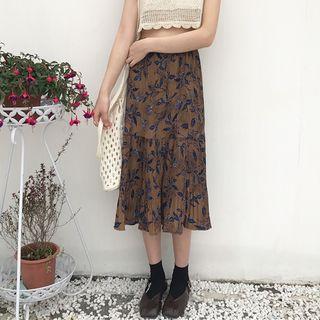 High-waisted Pleated Floral Chiffon Skirt
