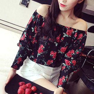 3/4-sleeve Off Shoulder Floral Top