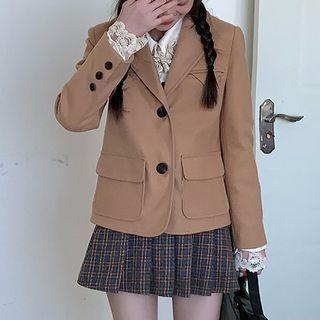 Long-sleeve Top / Blazer / Plaid Mini A-line Skirt