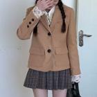 Long-sleeve Top / Blazer / Plaid Mini A-line Skirt
