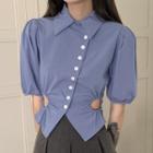 Elbow-sleeve Cut-out Shirt