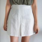 Band-waist Pleated-front Mini Skirt