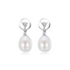 Sterling Silver Fashion Elegant Flower White Freshwater Pearl Earrings Silver - One Size