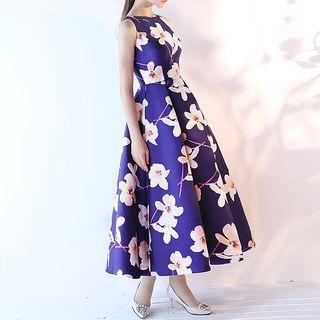 Floral Print Sleeveless Evening Gown