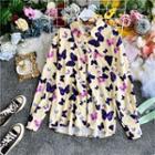 Pocket-front Butterfly Print Long-sleeve Shirt