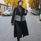 Tweed Panel Double-breasted Midi Coat