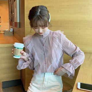 Mesh-panel Bell Sleeve Corduroy Top