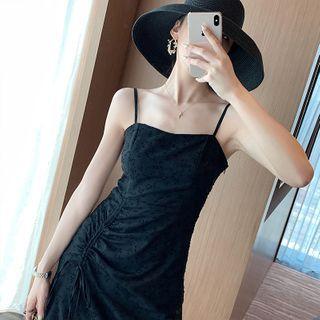 Spaghetti Strap Drawstring Slit Midi A-line Dress