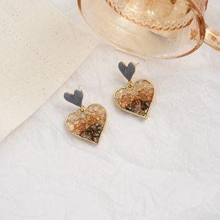 Faux Crystal Heart Dangle Earring 1 Pair - 925 Silver Needle Earring - Gray Heart - Dark Gold - One Size