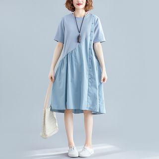 Short-sleeve Panel Midi A-line Dress