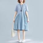 Short-sleeve Panel Midi A-line Dress