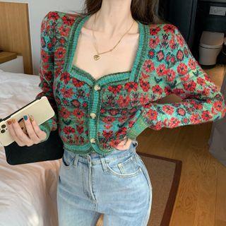 Flower Print Slim-fit Cardigan